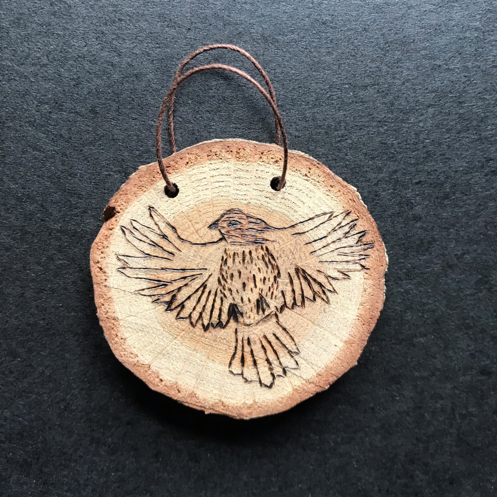 Bird burnt drawing on wood